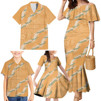 Aloha Pakalana and Puakenikeni Lei Family Matching Mermaid Dress and Hawaiian Shirt Gold Hawaiian Pattern LT9 - Polynesian Pride