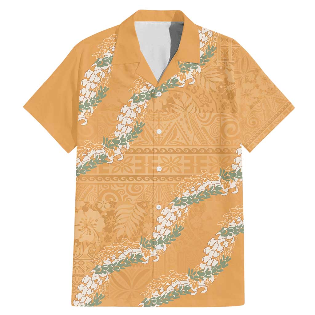 Aloha Pakalana and Puakenikeni Lei Family Matching Mermaid Dress and Hawaiian Shirt Gold Hawaiian Pattern LT9 Dad's Shirt - Short Sleeve Gold - Polynesian Pride