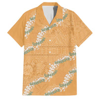Aloha Pakalana and Puakenikeni Lei Family Matching Off Shoulder Maxi Dress and Hawaiian Shirt Gold Hawaiian Pattern LT9 Dad's Shirt - Short Sleeve Gold - Polynesian Pride