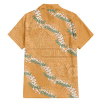 Aloha Pakalana and Puakenikeni Lei Family Matching Off Shoulder Short Dress and Hawaiian Shirt Gold Hawaiian Pattern LT9 - Polynesian Pride