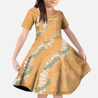 Aloha Pakalana and Puakenikeni Lei Family Matching Puletasi and Hawaiian Shirt Gold Hawaiian Pattern LT9 Daughter's Dress Gold - Polynesian Pride