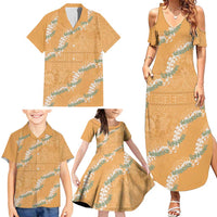 Aloha Pakalana and Puakenikeni Lei Family Matching Summer Maxi Dress and Hawaiian Shirt Gold Hawaiian Pattern LT9 - Polynesian Pride