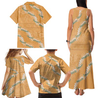 Aloha Pakalana and Puakenikeni Lei Family Matching Tank Maxi Dress and Hawaiian Shirt Gold Hawaiian Pattern LT9 - Polynesian Pride