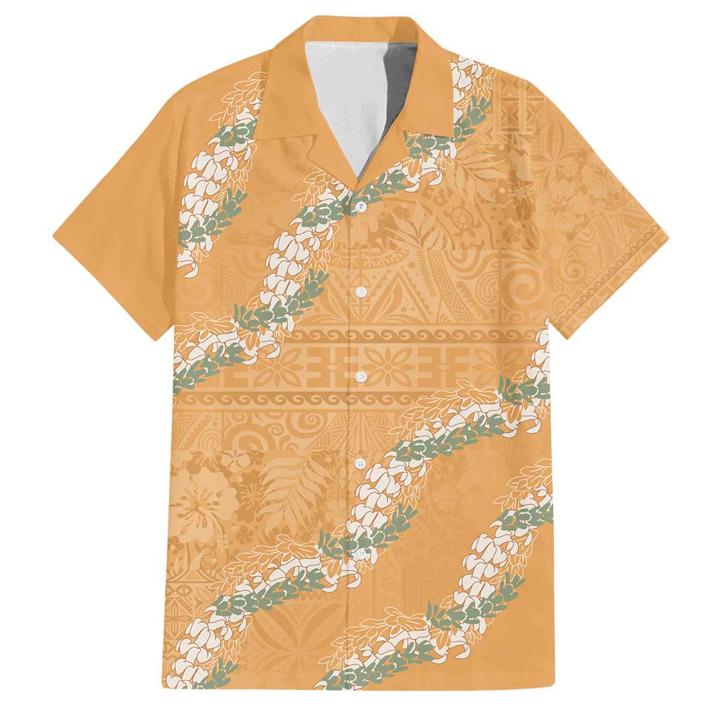 Aloha Pakalana and Puakenikeni Lei Family Matching Tank Maxi Dress and Hawaiian Shirt Gold Hawaiian Pattern LT9 Dad's Shirt - Short Sleeve Gold - Polynesian Pride