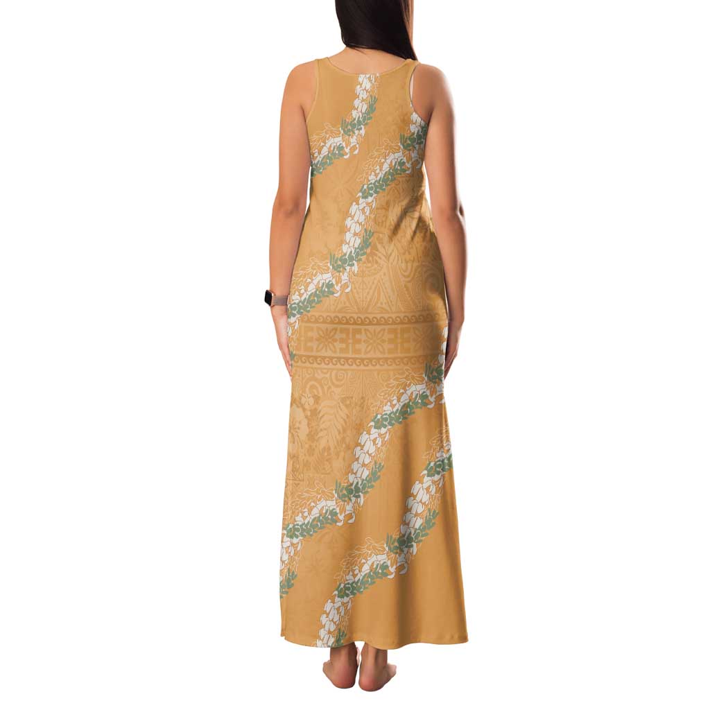 Aloha Pakalana and Puakenikeni Lei Family Matching Tank Maxi Dress and Hawaiian Shirt Gold Hawaiian Pattern LT9 - Polynesian Pride