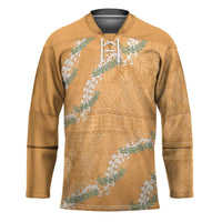 Aloha Pakalana and Puakenikeni Lei Hockey Jersey Gold Hawaiian Pattern - Polynesian Pride
