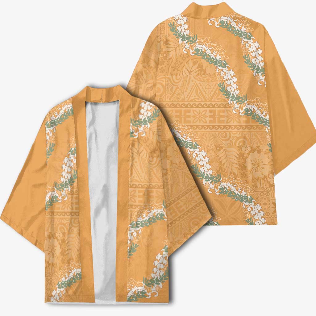 Aloha Pakalana and Puakenikeni Lei Kimono Gold Hawaiian Pattern - Polynesian Pride