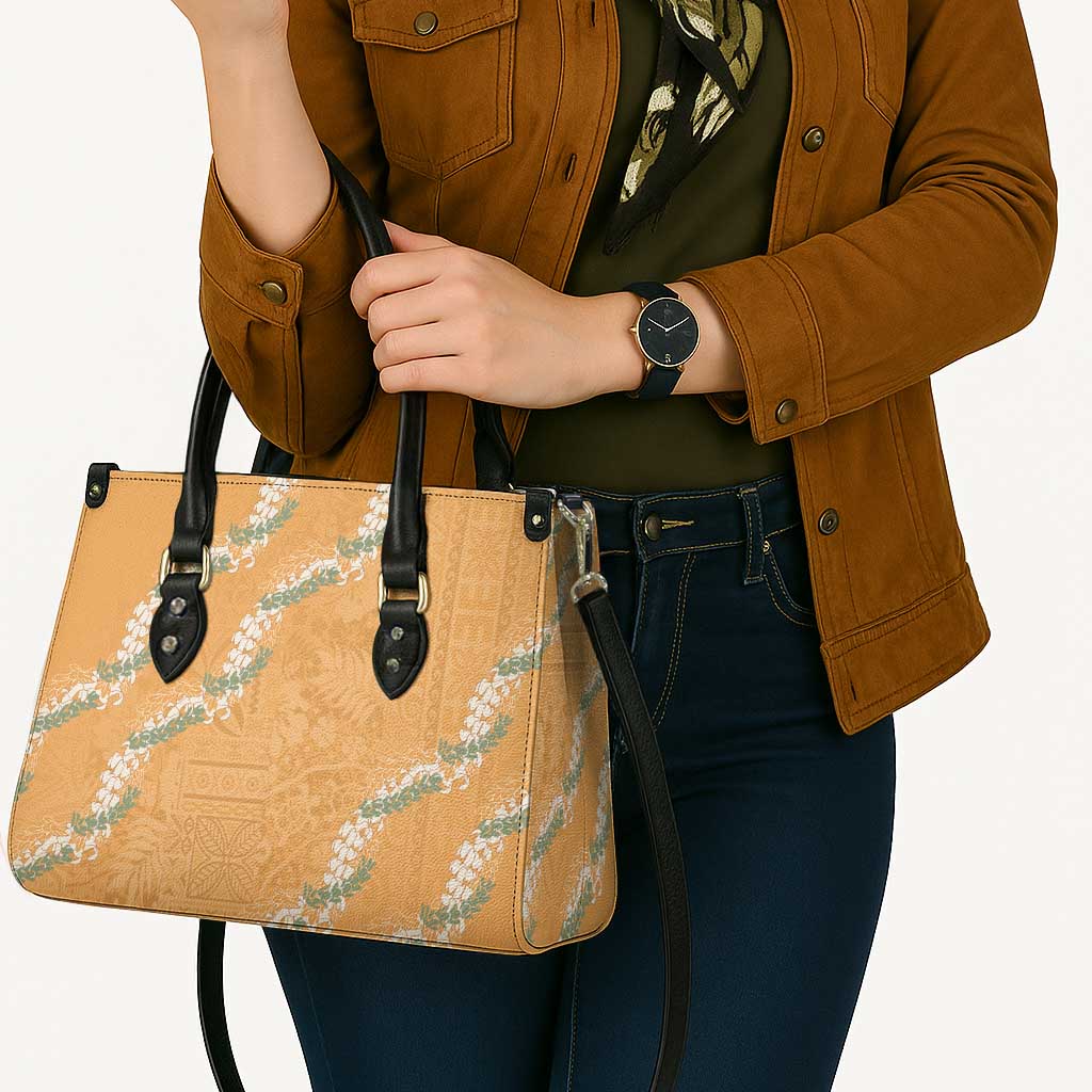 Aloha Pakalana and Puakenikeni Lei Leather Bag Gold Hawaiian Pattern - Polynesian Pride