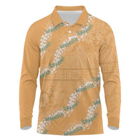 Aloha Pakalana and Puakenikeni Lei Long Sleeve Polo Shirt Gold Hawaiian Pattern LT9 Gold - Polynesian Pride