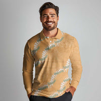Aloha Pakalana and Puakenikeni Lei Long Sleeve Polo Shirt Gold Hawaiian Pattern LT9 - Polynesian Pride