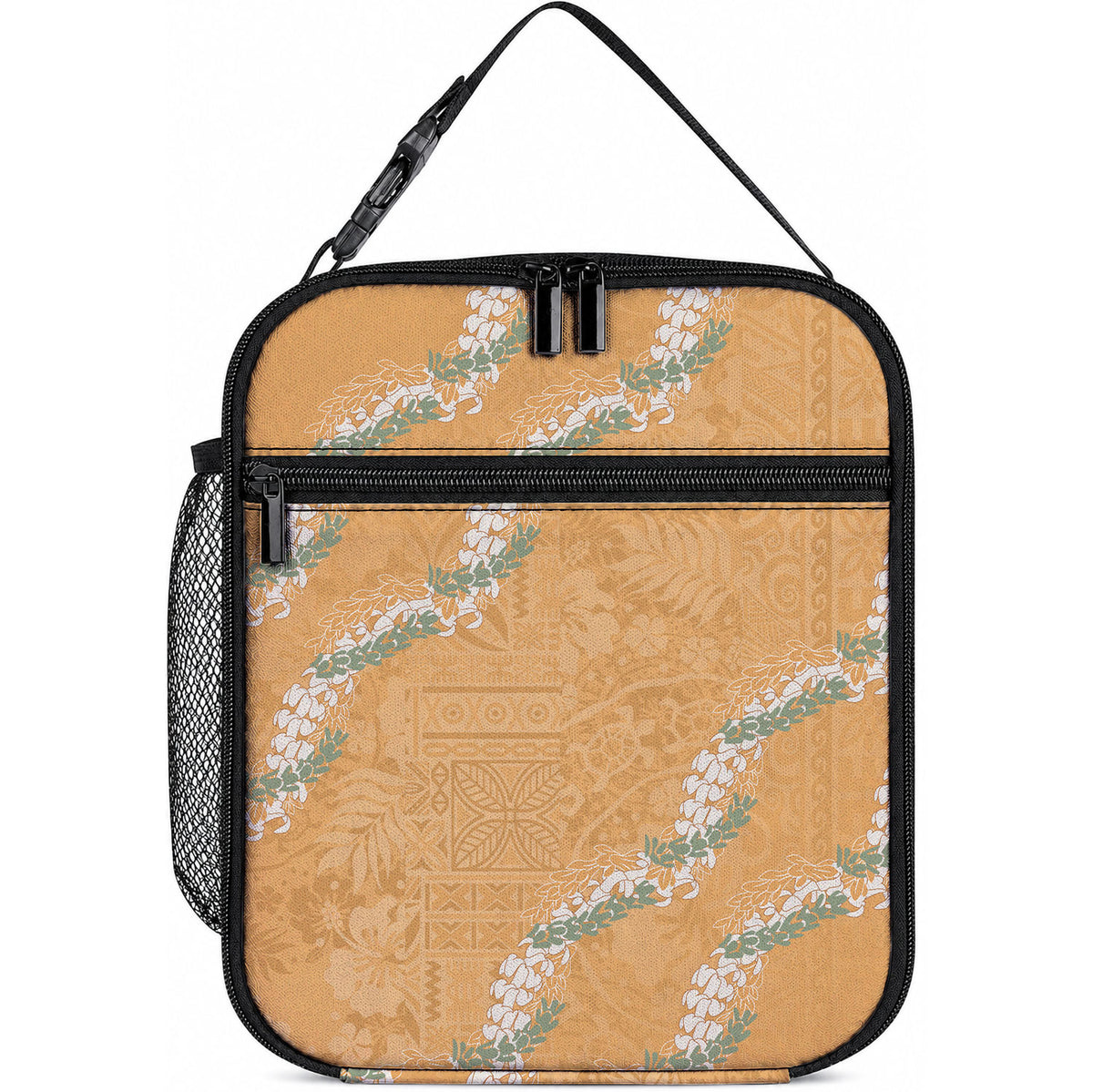 Aloha Pakalana and Puakenikeni Lei Lunch Bag Gold Hawaiian Pattern LT9 10.2 × 8.3 × 4.3 inch Gold - Polynesian Pride