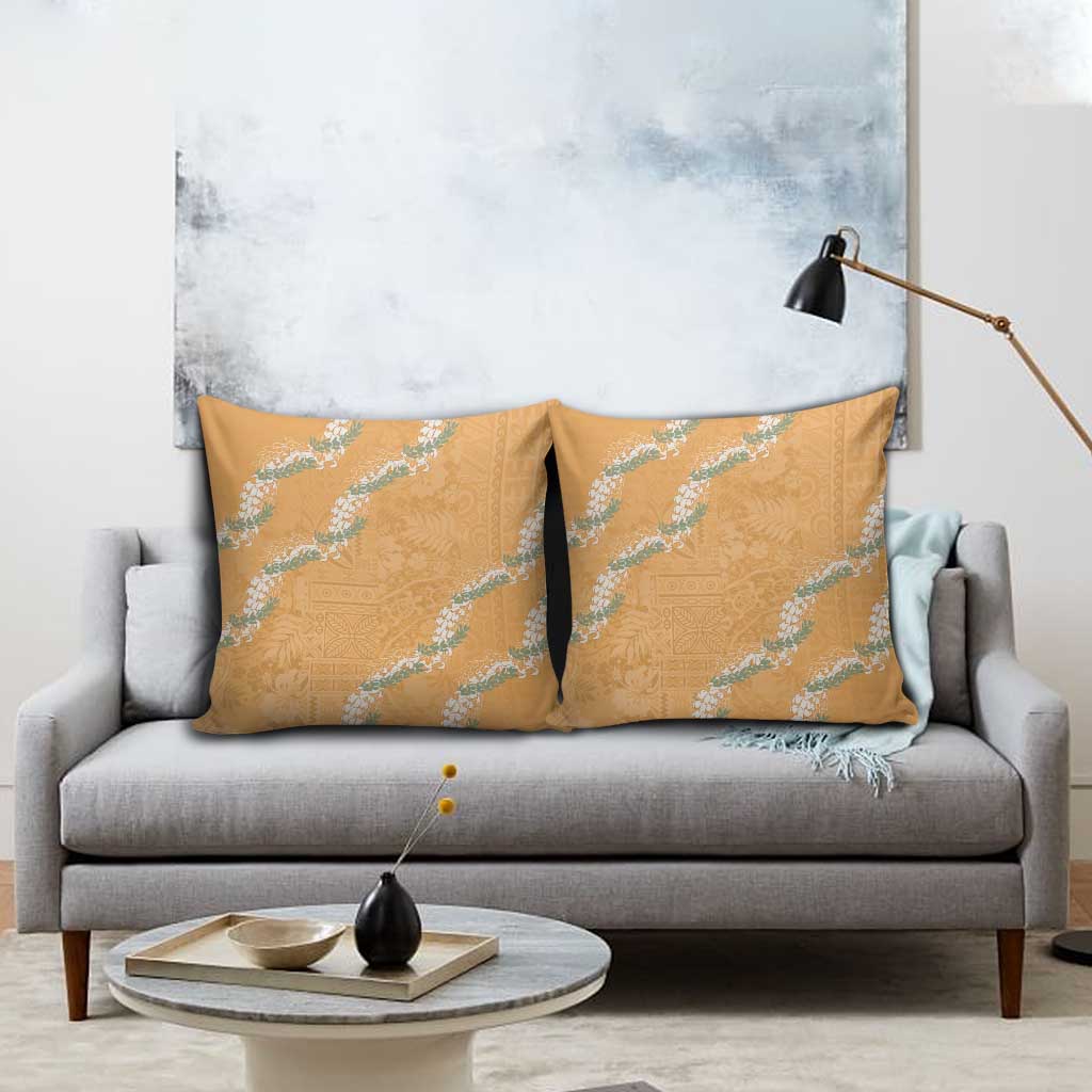 Aloha Pakalana and Puakenikeni Lei Pillow Cover Gold Hawaiian Pattern - Polynesian Pride