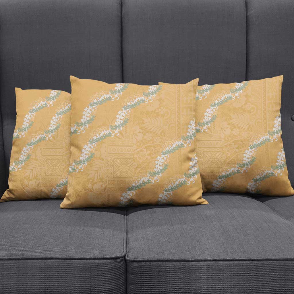 Aloha Pakalana and Puakenikeni Lei Pillow Cover Gold Hawaiian Pattern - Polynesian Pride