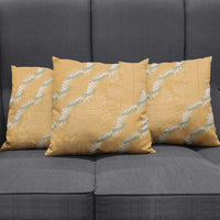 Aloha Pakalana and Puakenikeni Lei Pillow Cover Gold Hawaiian Pattern - Polynesian Pride