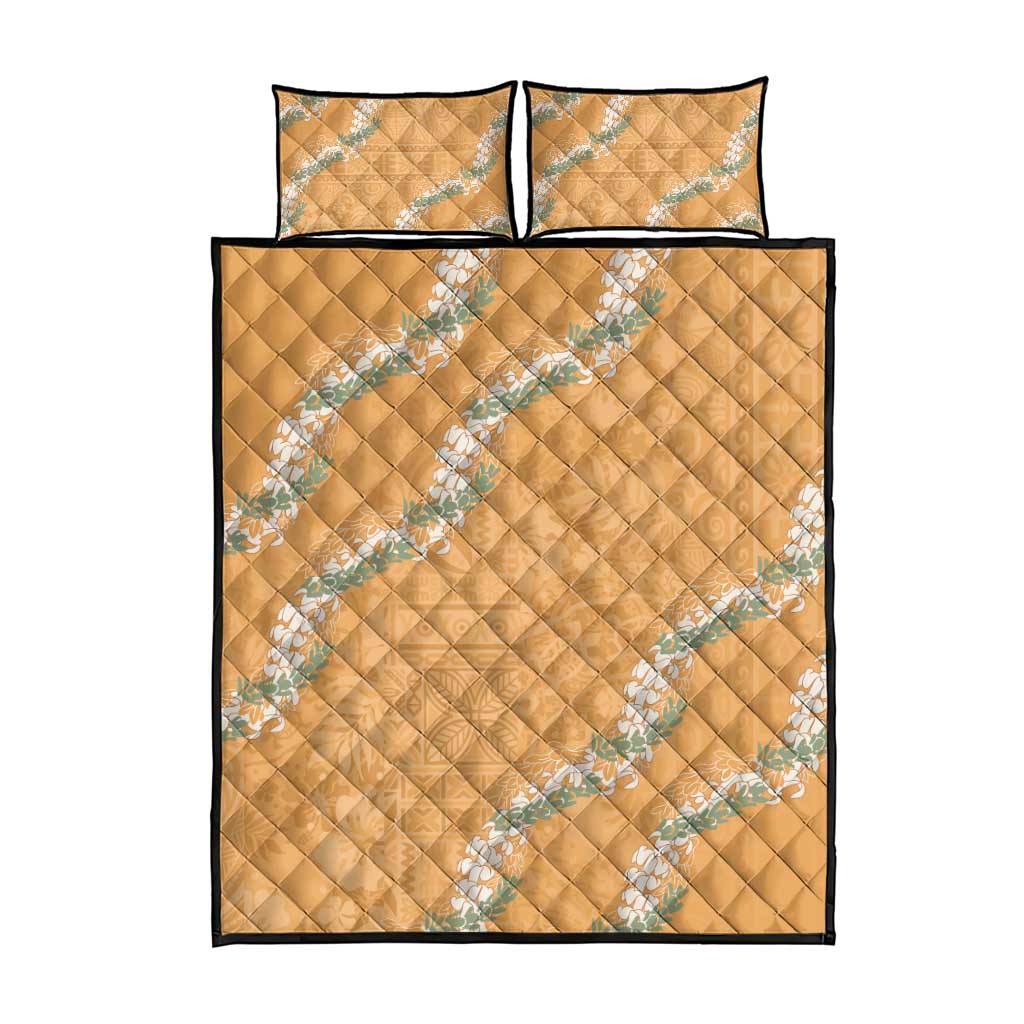 Aloha Pakalana and Puakenikeni Lei Quilt Bed Set Gold Hawaiian Pattern