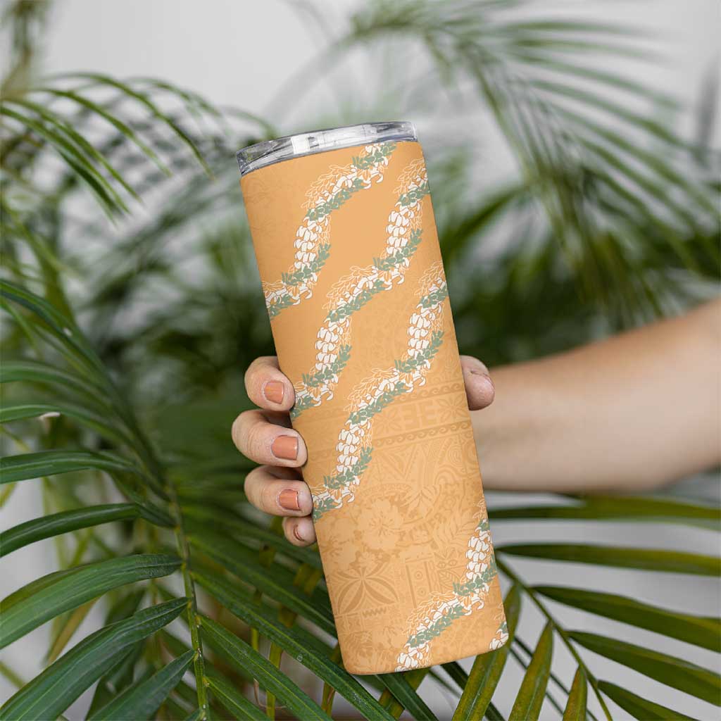 Aloha Pakalana and Puakenikeni Lei Skinny Tumbler Gold Hawaiian Pattern LT9 - Polynesian Pride