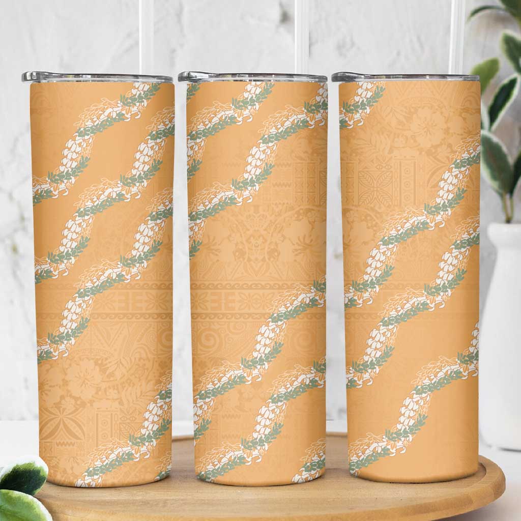 Aloha Pakalana and Puakenikeni Lei Skinny Tumbler Gold Hawaiian Pattern LT9 - Polynesian Pride