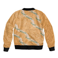 Aloha Pakalana and Puakenikeni Lei Sleeve Zip Bomber Jacket Gold Hawaiian Pattern