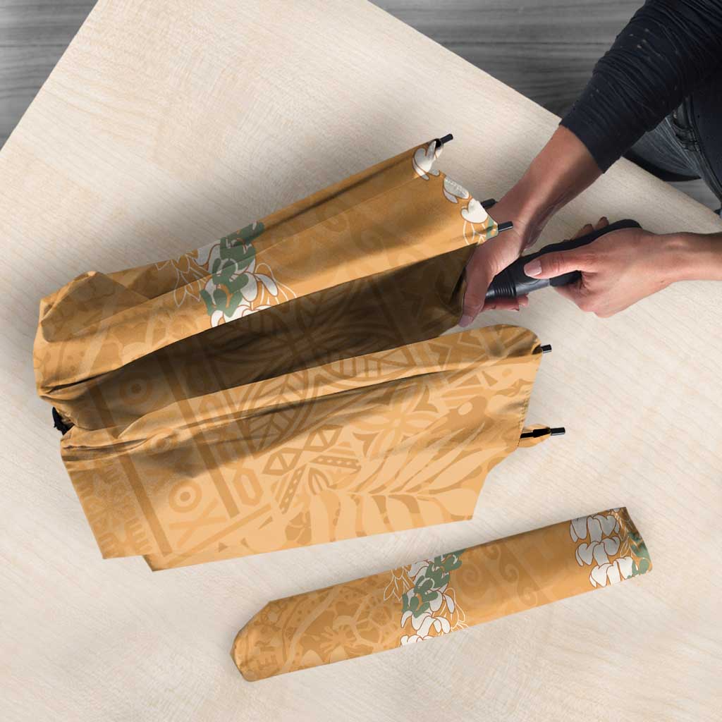 Aloha Pakalana and Puakenikeni Lei Umbrella Gold Hawaiian Pattern - Polynesian Pride