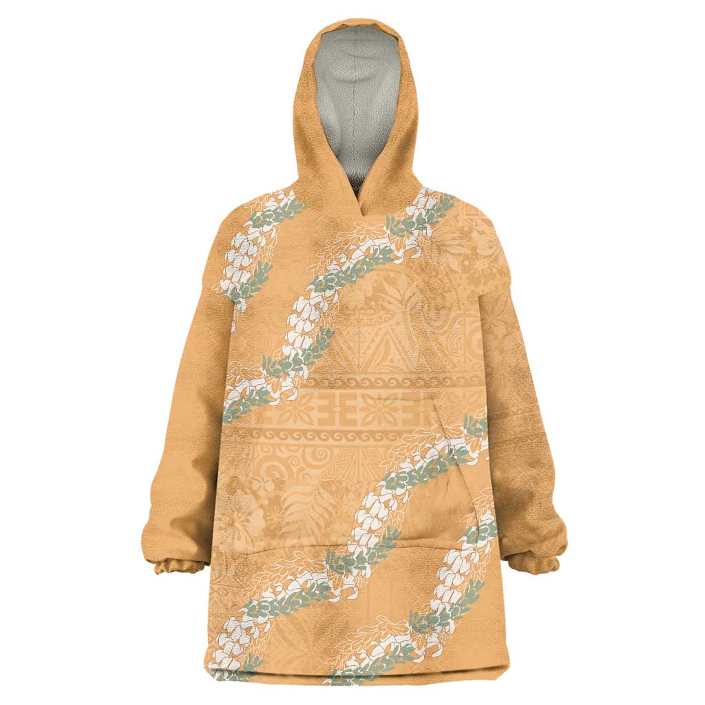 Aloha Pakalana and Puakenikeni Lei Wearable Blanket Hoodie Gold Hawaiian Pattern LT9 One Size Gold - Polynesian Pride