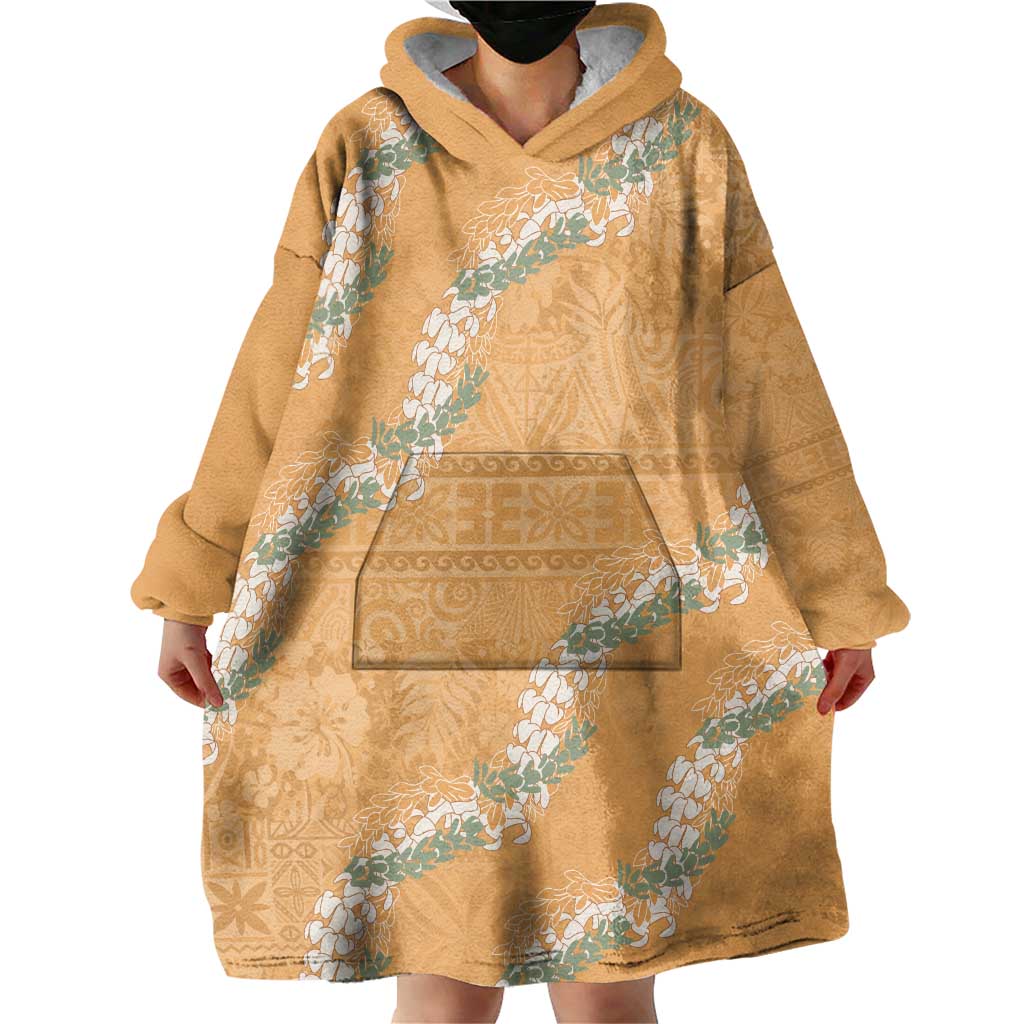 Aloha Pakalana and Puakenikeni Lei Wearable Blanket Hoodie Gold Hawaiian Pattern LT9 - Polynesian Pride