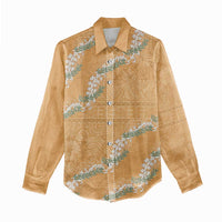 Aloha Pakalana and Puakenikeni Lei Women Casual Shirt Gold Hawaiian Pattern
