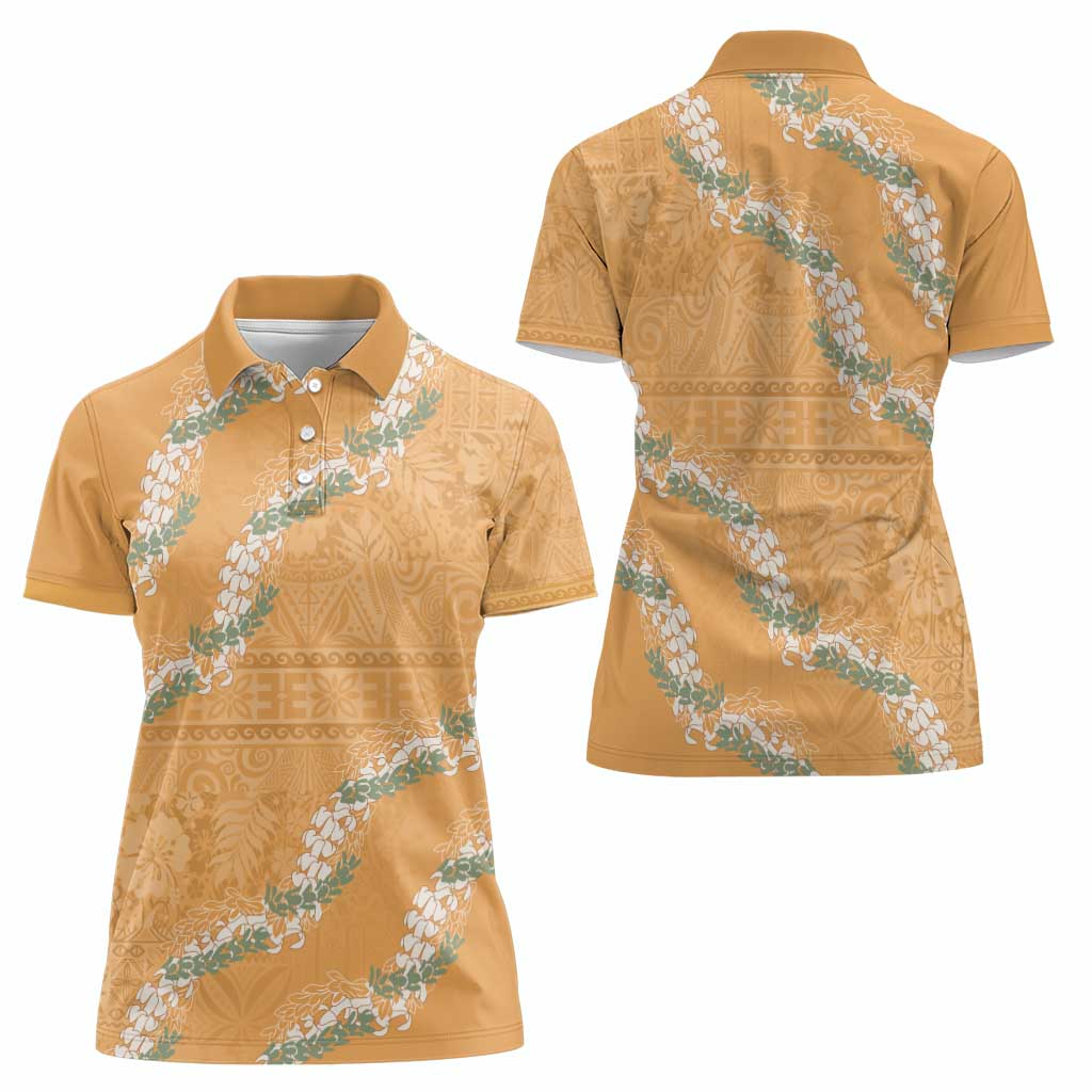 Aloha Pakalana and Puakenikeni Lei Women Polo Shirt Gold Hawaiian Pattern LT9 - Polynesian Pride