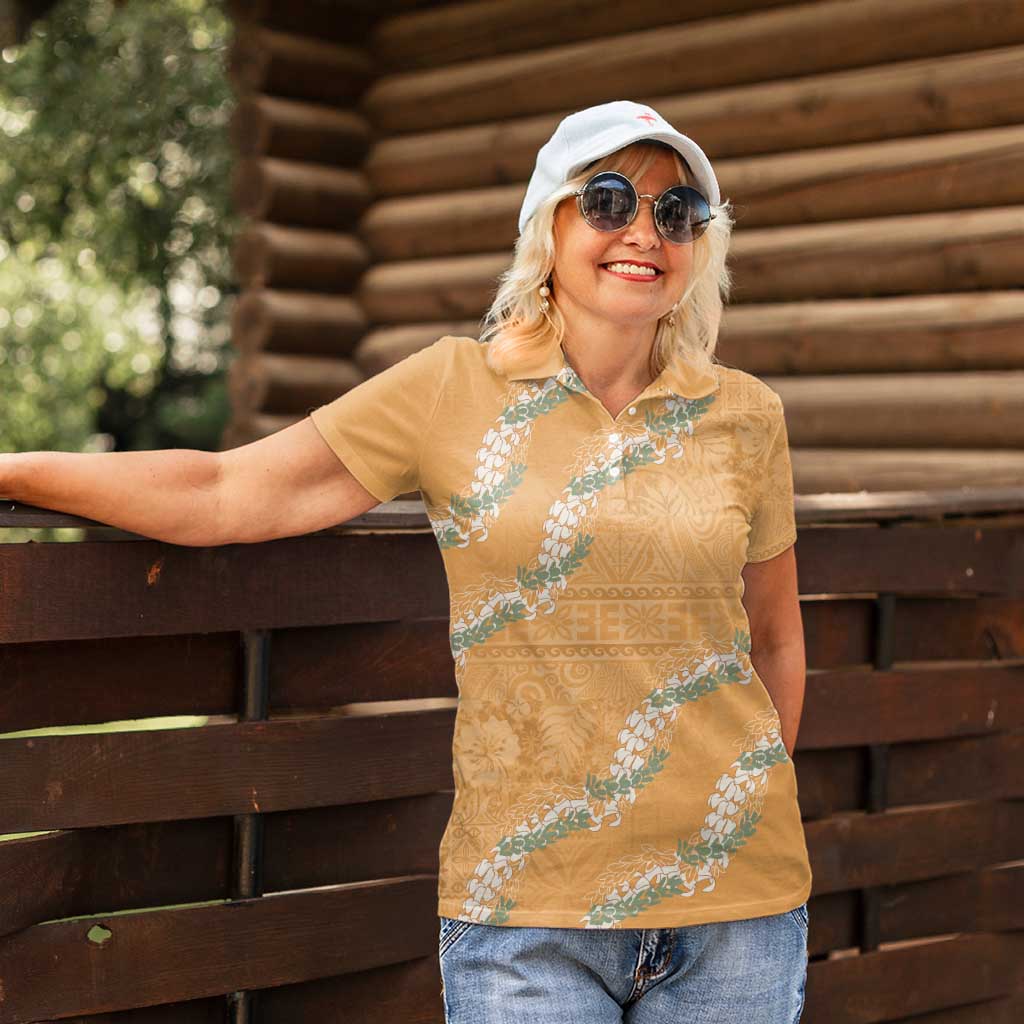Aloha Pakalana and Puakenikeni Lei Women Polo Shirt Gold Hawaiian Pattern LT9 - Polynesian Pride