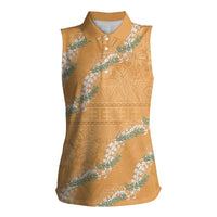 Aloha Pakalana and Puakenikeni Lei Women Sleeveless Polo Shirt Gold Hawaiian Pattern LT9 Female Gold - Polynesian Pride