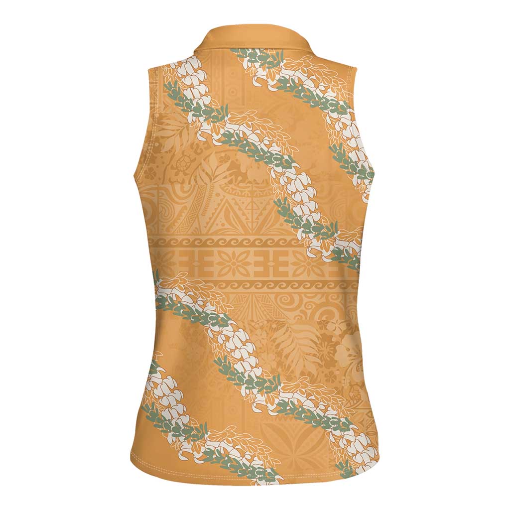 Aloha Pakalana and Puakenikeni Lei Women Sleeveless Polo Shirt Gold Hawaiian Pattern LT9 - Polynesian Pride