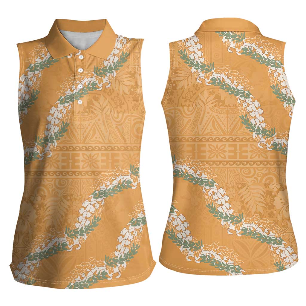 Aloha Pakalana and Puakenikeni Lei Women Sleeveless Polo Shirt Gold Hawaiian Pattern LT9 - Polynesian Pride