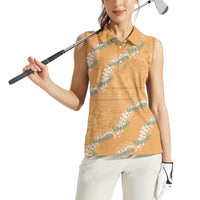 Aloha Pakalana and Puakenikeni Lei Women Sleeveless Polo Shirt Gold Hawaiian Pattern LT9 - Polynesian Pride