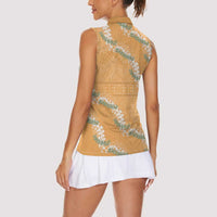 Aloha Pakalana and Puakenikeni Lei Women Sleeveless Polo Shirt Gold Hawaiian Pattern LT9 - Polynesian Pride
