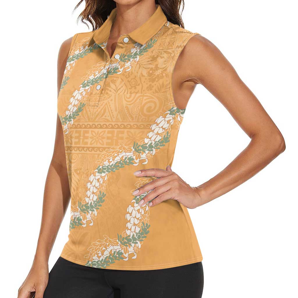 Aloha Pakalana and Puakenikeni Lei Women Sleeveless Polo Shirt Gold Hawaiian Pattern LT9 - Polynesian Pride