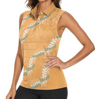 Aloha Pakalana and Puakenikeni Lei Women Sleeveless Polo Shirt Gold Hawaiian Pattern LT9 - Polynesian Pride