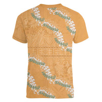 Aloha Pakalana and Puakenikeni Lei Women V-Neck T-Shirt Gold Hawaiian Pattern LT9 - Polynesian Pride