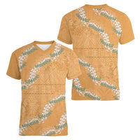 Aloha Pakalana and Puakenikeni Lei Women V-Neck T-Shirt Gold Hawaiian Pattern LT9 - Polynesian Pride