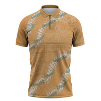 Aloha Pakalana and Puakenikeni Lei Zipper Polo Shirt Gold Hawaiian Pattern LT9 Gold - Polynesian Pride