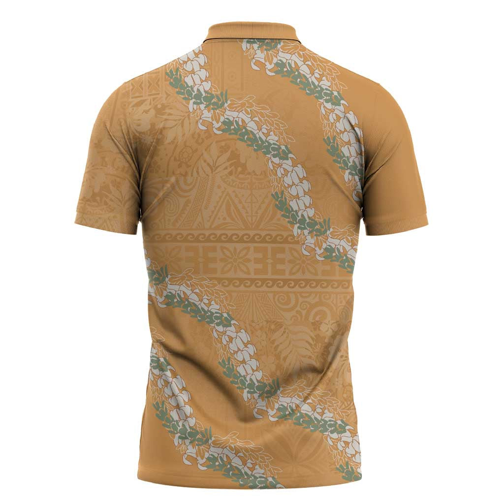 Aloha Pakalana and Puakenikeni Lei Zipper Polo Shirt Gold Hawaiian Pattern LT9 - Polynesian Pride