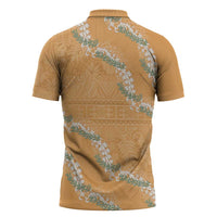 Aloha Pakalana and Puakenikeni Lei Zipper Polo Shirt Gold Hawaiian Pattern LT9 - Polynesian Pride