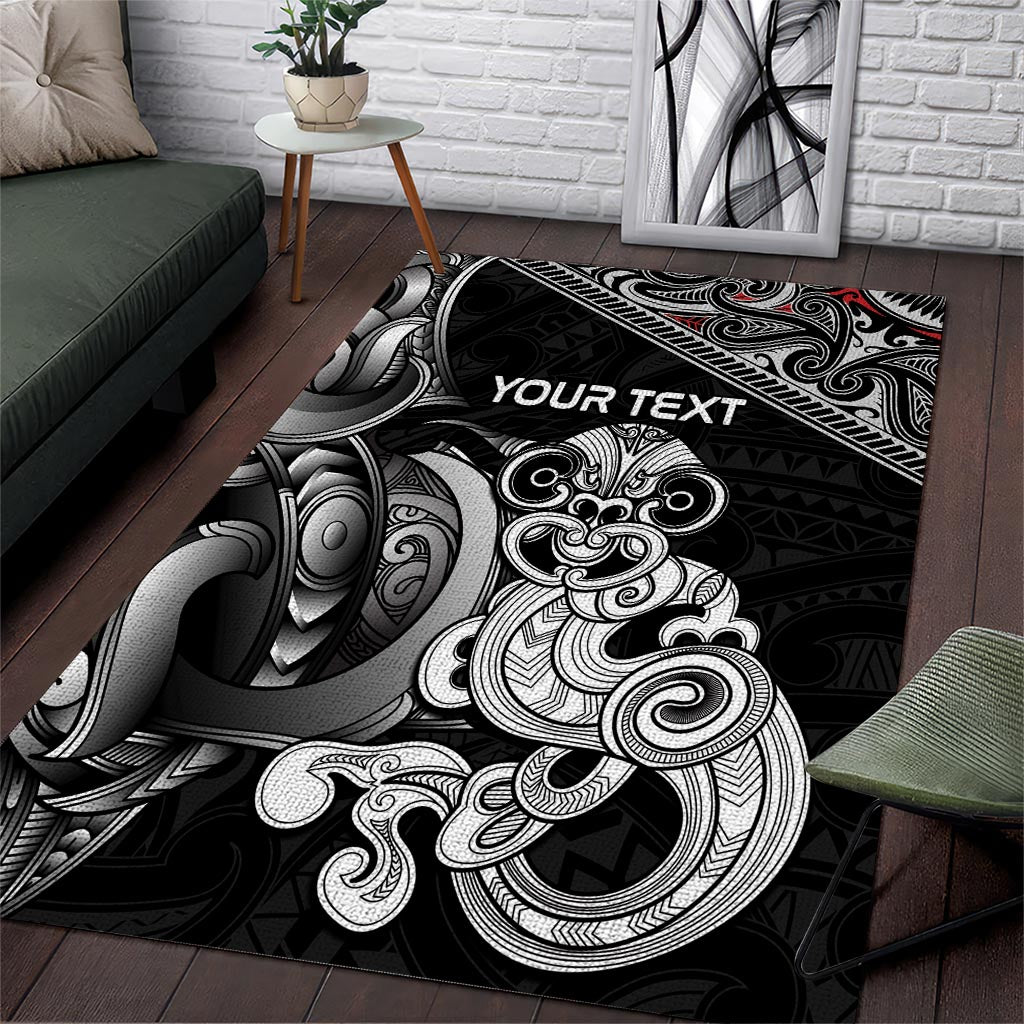 Personalised New Zealand Potae Pango Cricket Area Rug Special Maori Hei Tiki Tribal Tattoo LT9 Black - Polynesian Pride