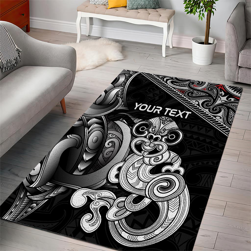 Personalised New Zealand Potae Pango Cricket Area Rug Special Maori Hei Tiki Tribal Tattoo LT9 - Polynesian Pride