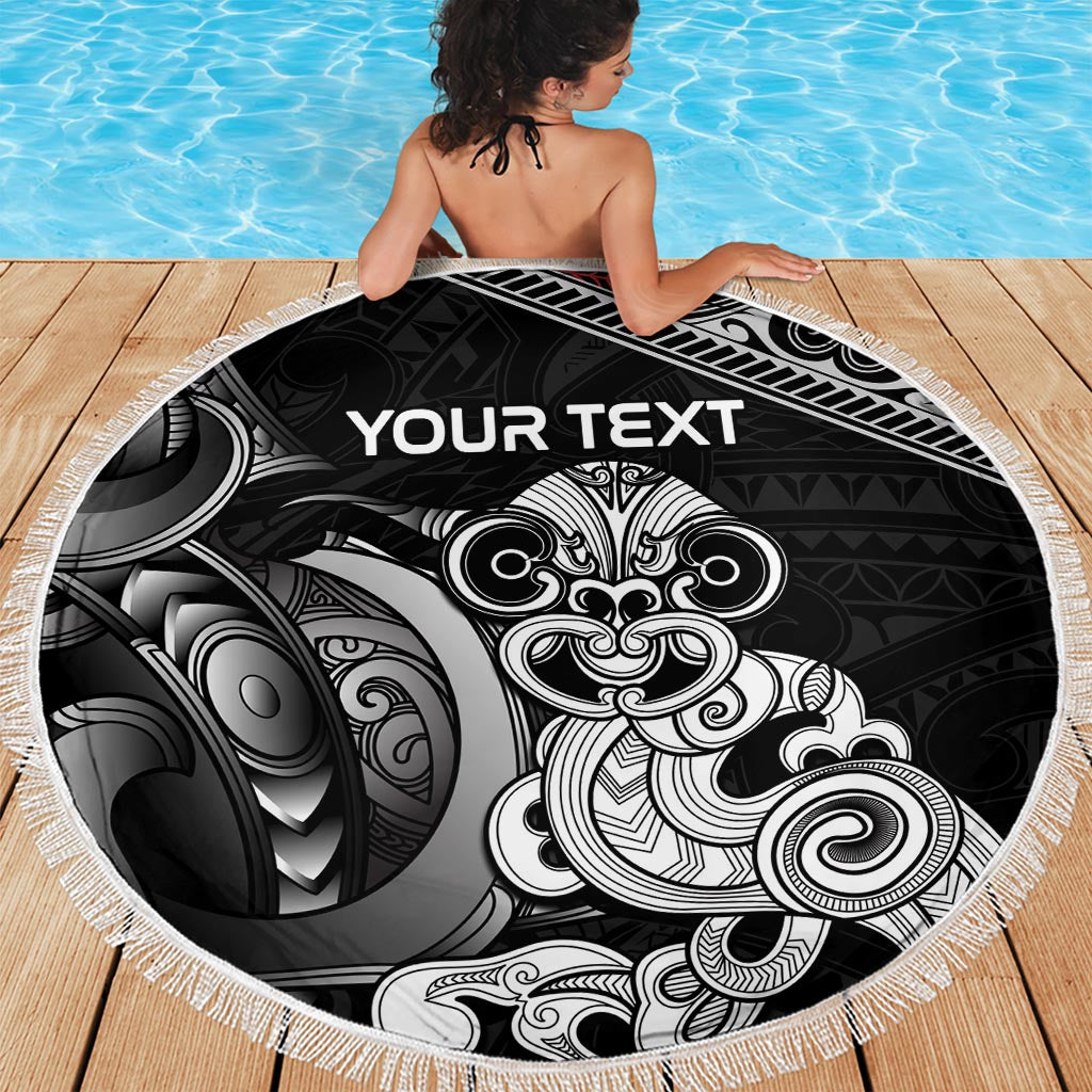 Personalised New Zealand Potae Pango Cricket Beach Blanket Special Maori Hei Tiki Tribal Tattoo LT9 - Polynesian Pride