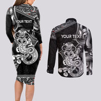 Personalised New Zealand Potae Pango Cricket Couples Matching Long Sleeve Bodycon Dress and Long Sleeve Button Shirt Special Maori Hei Tiki Tribal Tattoo LT9 - Polynesian Pride