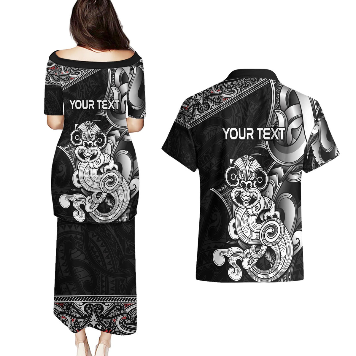 Personalised New Zealand Potae Pango Cricket Couples Matching Puletasi and Hawaiian Shirt Special Maori Hei Tiki Tribal Tattoo LT9 - Polynesian Pride