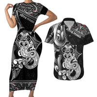 Personalised New Zealand Potae Pango Cricket Couples Matching Short Sleeve Bodycon Dress and Hawaiian Shirt Special Maori Hei Tiki Tribal Tattoo LT9 Black - Polynesian Pride