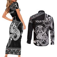 Personalised New Zealand Potae Pango Cricket Couples Matching Short Sleeve Bodycon Dress and Long Sleeve Button Shirt Special Maori Hei Tiki Tribal Tattoo LT9 - Polynesian Pride