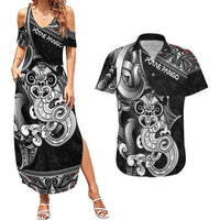 Personalised New Zealand Potae Pango Cricket Couples Matching Summer Maxi Dress and Hawaiian Shirt Special Maori Hei Tiki Tribal Tattoo LT9 Black - Polynesian Pride
