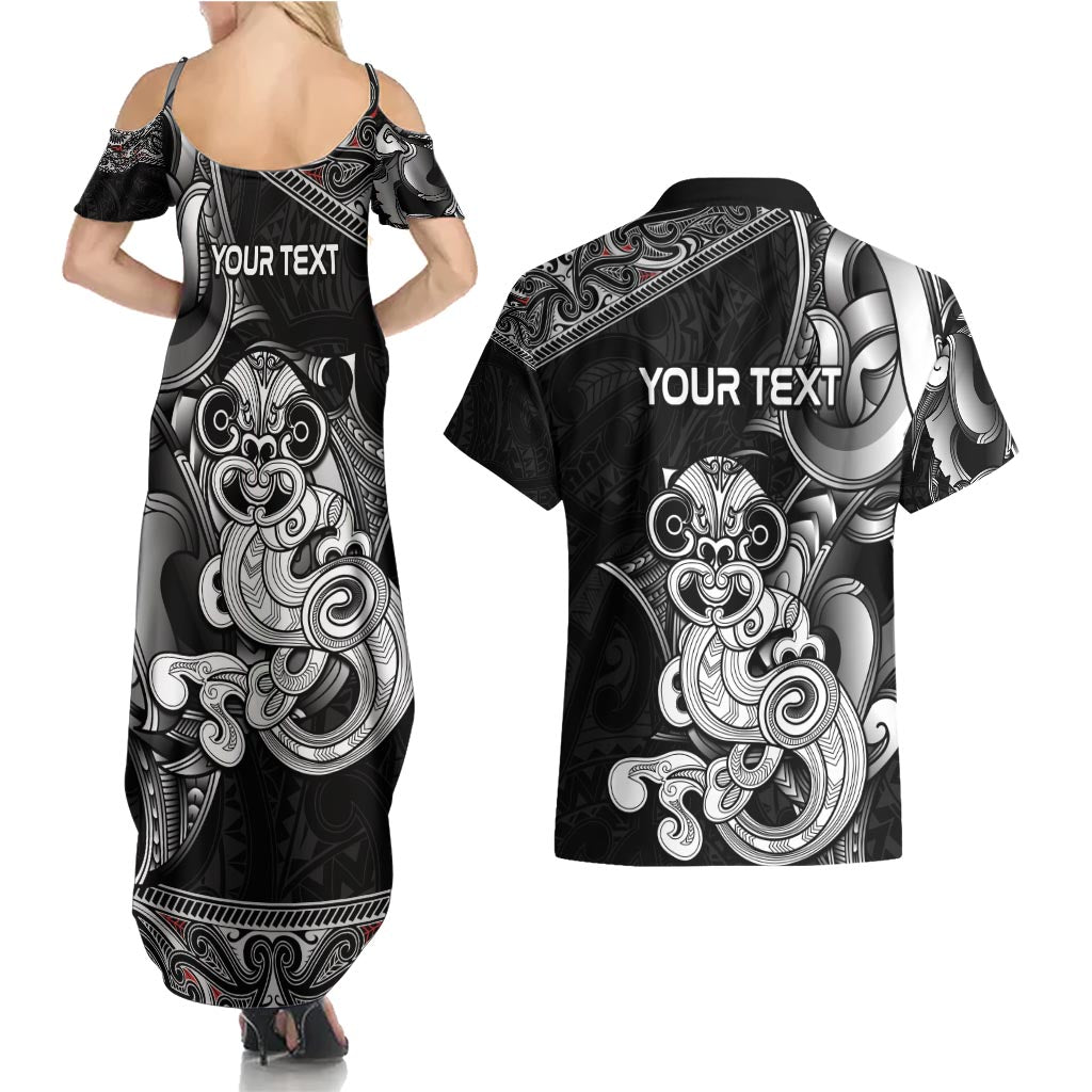 Personalised New Zealand Potae Pango Cricket Couples Matching Summer Maxi Dress and Hawaiian Shirt Special Maori Hei Tiki Tribal Tattoo LT9 - Polynesian Pride