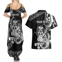Personalised New Zealand Potae Pango Cricket Couples Matching Summer Maxi Dress and Hawaiian Shirt Special Maori Hei Tiki Tribal Tattoo LT9 - Polynesian Pride